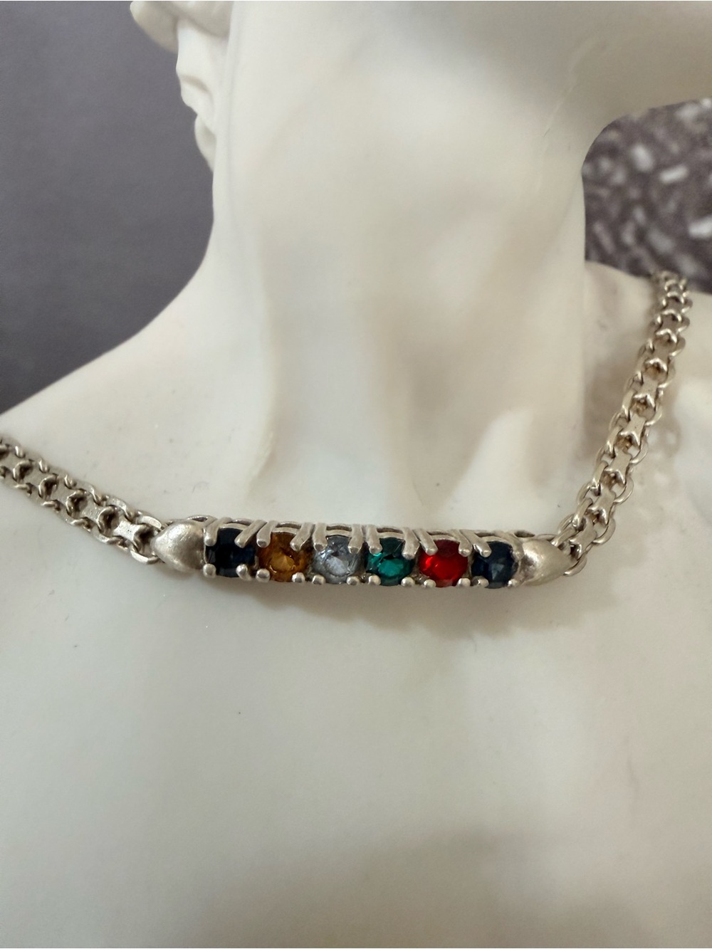 Sterling Silver 925 Round Link Chain Bracelet Multicolor Gemstones